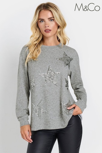 M&Co Grey Petite Sequin Star Top (AT9908) | £33