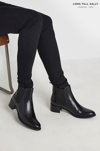 Long Tall Sally Black Chelsea Ankle Block Heel Leather Boots (AU0190) | £80