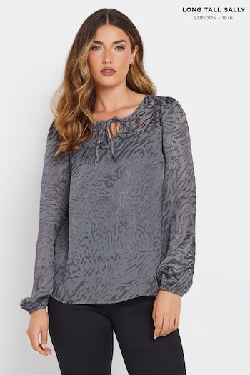 Long Tall Sally Grey Burnout Gypsy Top (AU0211) | £36