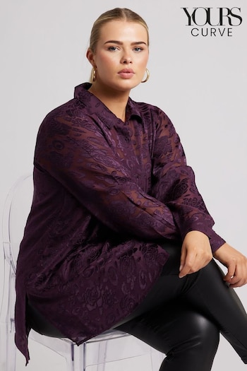 Yours Curve Purple London Floral Print Burnout Shirt (AU0356) | £39