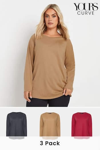 Yours Curve Natural Core Long Sleeve T-Shirts 3 Pack (AU0373) | £33