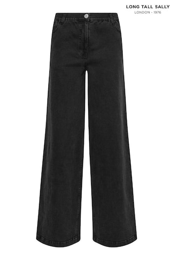 Long Tall Sally Black Wide Leg Puddle Jeans (AU0684) | £43