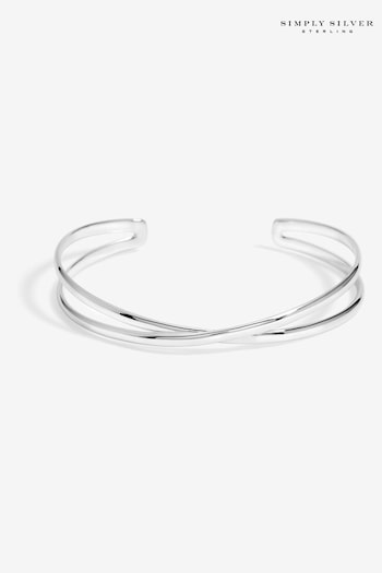 Simply Silver Silver Tone 925 Polished Open Cross-Over Cuffs (AU1002) | £90