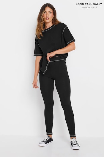 Long Tall Sally Black 100% Cotton Contrast Stitch T-Shirt and Leggings Set (AU1032) | £33