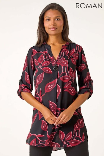 Roman Red Leaf Print Button Detail Top (AU1038) | £40