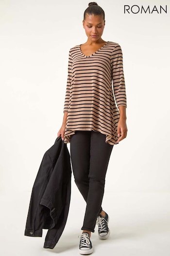 Roman Natural Stripe Swing Hem Tunic Top (AU1058) | £32