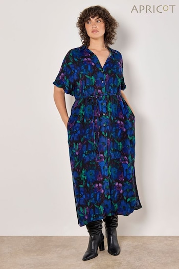 Apricot Blue Moody Floral Maxi Shirt Dress (AU1119) | £49