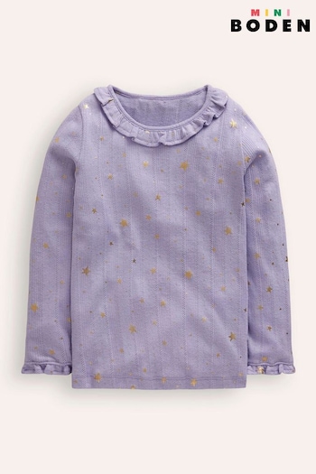 Boden Purple Ruffle Sparkle Pointelle Top (AU1247) | £17 - £19