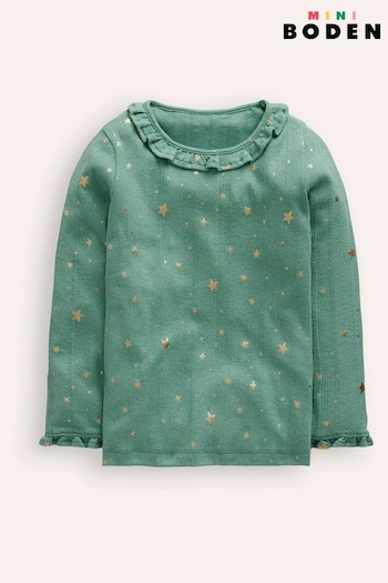 Boden Green Ruffle Sparkle Pointelle Top (AU1266) | £17 - £19