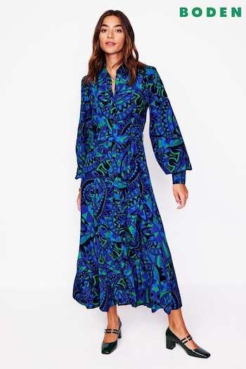 Boden Blue Martha Godet Maxi Shirt Dress (AU1382) | £145