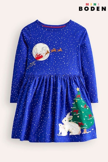 Boden Blue Coco 100% Cotton Appliqué Hem Jersey Dress (AU1469) | £35 - £39