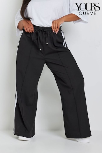 Yours Curve Black Double Side Stripe Wide Leg Trousers (AU1543) | £31