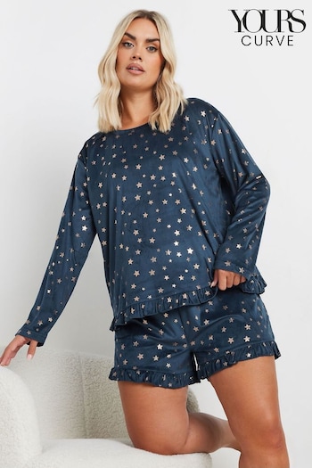 Yours Curve Blue Star Frilled Pyjama Set (AU1578) | £36