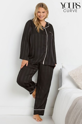 Yours Curve Black Jacquard Stripe Satin Pyjamas Set (AU1603) | £33