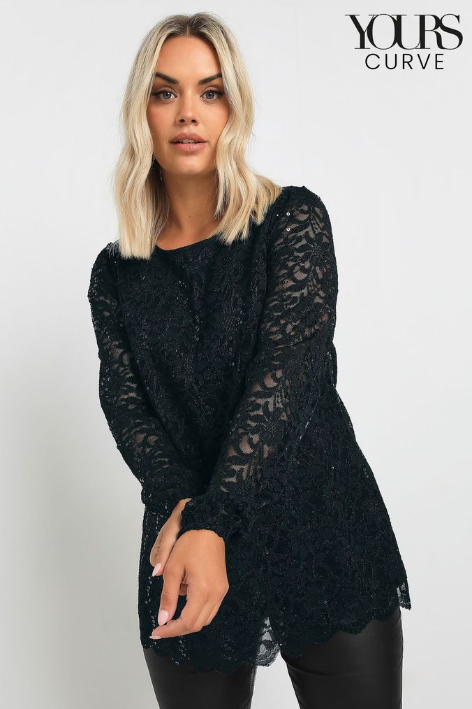 Buy Women s Black Curve Lace Tops Online Next UK