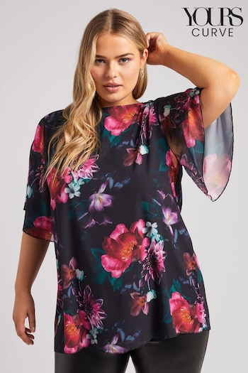 Yours Curve Black London Flutter Sleeve Blouse (AU1865) | £36