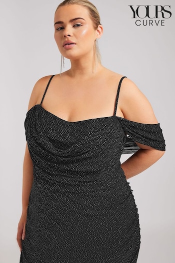 Yours Curve Black London Cold Shoulder Glitter Mesh Dress (AU1880) | £60