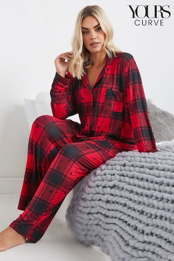 Yours Curve Red Soft Touch Star Check Pyjamas Set (AU1899) | £33