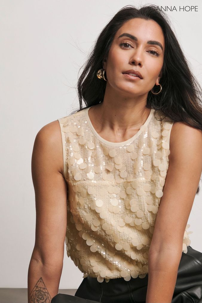 Cream sequin top top