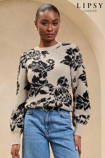 Neutral Floral Print Jacquard Knitted Jumper (AU2428) | £44