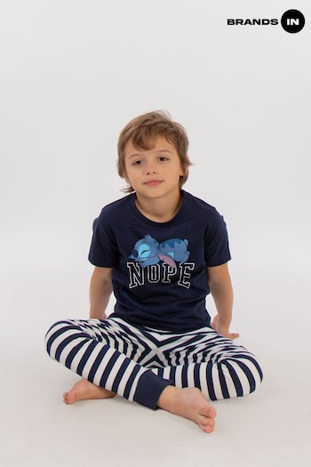 Brands In Blue Boys 100% Cotton Disney Lilo And Stitch Nope Stripes Pyjamas (AU2468) | £19