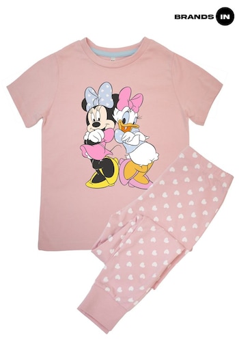 Brands In Pink Girls 100% Cotton Disney Minnie Mouse Daisy Duck Pose Hearts Pyjamas (AU2492) | £19