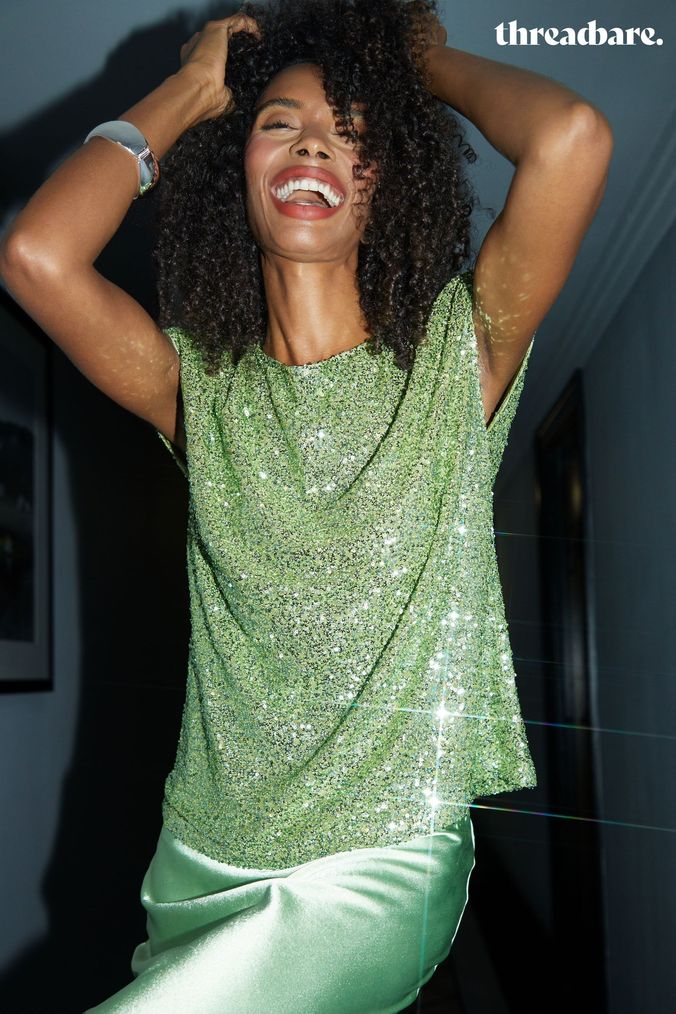 Green glitter tops clearance
