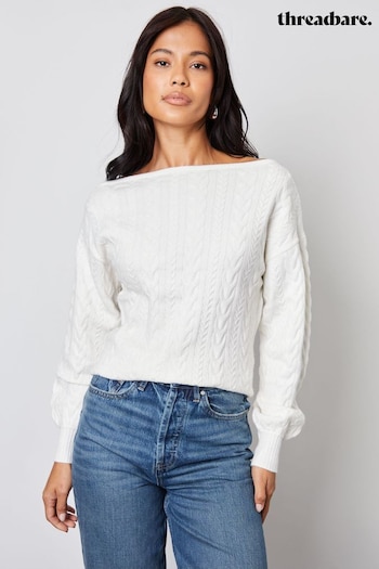 Threadbare White Slash Neck Cable Knit Jumper (AU2663) | £26