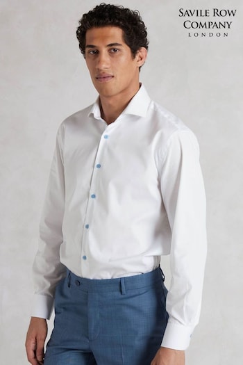 The Savile Row Company Slim Fit 100% Cotton Button Smart Casual White Shirt (AU2778) | £55