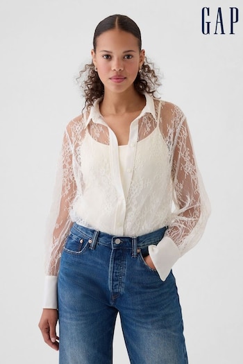 Gap Beige Sheer Lace Classic Shirt (AU3199) | £45