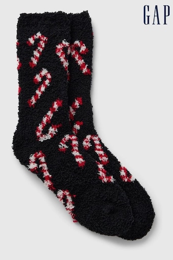 Gap Black Candy Cane Adults Cosy Fluffy Christmas Socks (AU3236) | £7