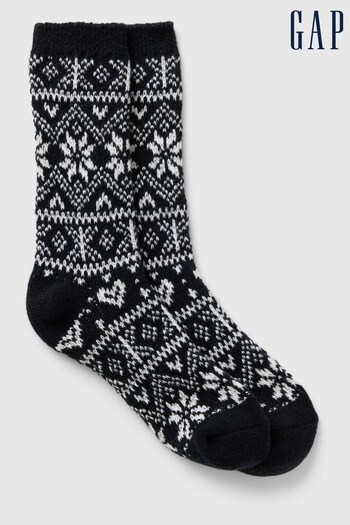 Gap Black Adults Fair Isle Cosy Fluffy Christmas Socks (AU3251) | £7