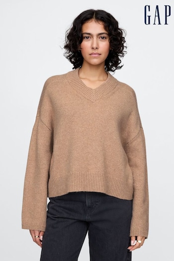 Gap Brown CashSoft Oversized V-Neck Jumper (AU3257) | £45