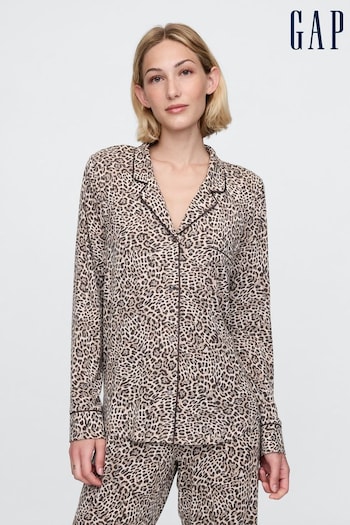 Gap Brown Leopard Print Modal Long Sleeve Pyjama Shirt (AU3275) | £30