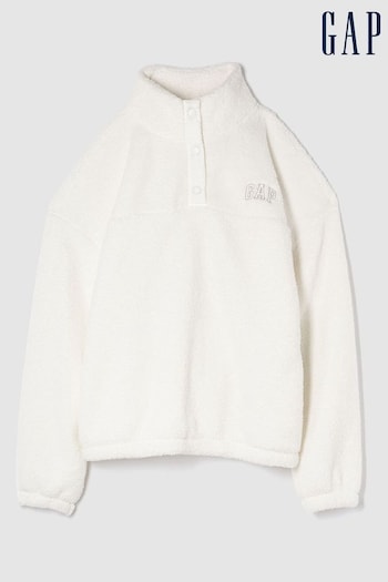 Gap White Relaxed Recycled Sherpa Quarter-Snap Sweatshirt (AU3400) | £40