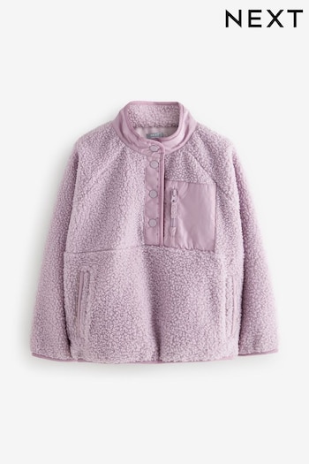 Lilac Purple Placket Borg Fleece Top (3-16yrs) (AU3418) | £17 - £22