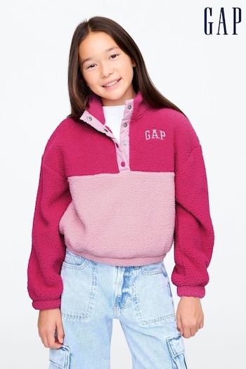 Gap Pink Recycled Relaxed Sherpa Quarter-Snap Fleece (4-13yrs) (AU3495) | £25