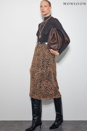 Monsoon Brown Liza Leopard Print Midi Skirt (AU3932) | £59