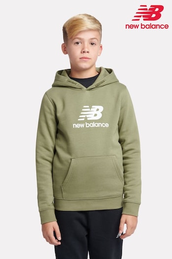 New Balance Green Boys Brush Back Stacked Logo Hoodie (AU4092) | £45 - £54