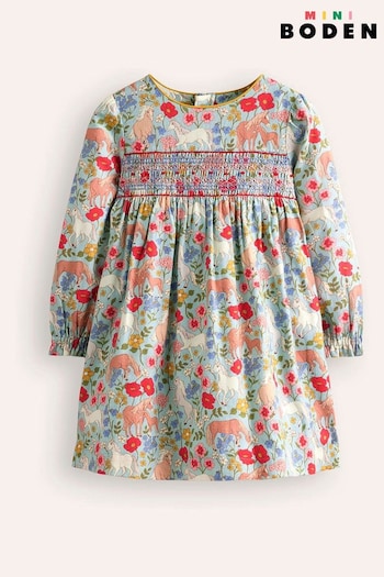 Boden Blue Bess Cosy Smocked Dress (AU4791) | £37 - £42