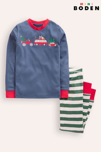 Boden Blue Christmas Snug Long John 100% Cotton Pyjamas (AU4844) | £23 - £27