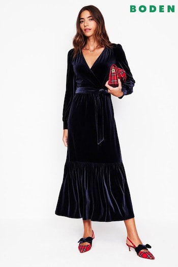 Boden Blue Ophelia Velvet Midi Wrap Dress (AU4978) | £120