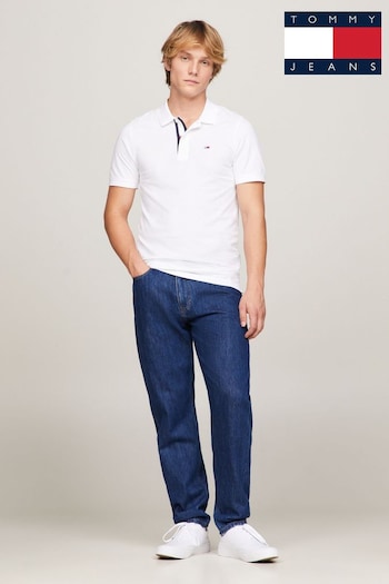 Tommy Jeans White 100% Cotton Slim Placket Polo Shirt (AU5036) | £60