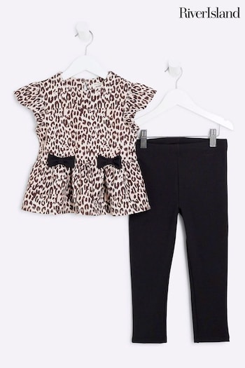 River Island Black Girls 100% Cotton Scuba Bow Peplum Set (AU5092) | £22