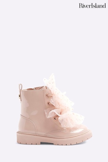 River Island Pink Girls Patent Lace-Up Boots (AU5178) | £30