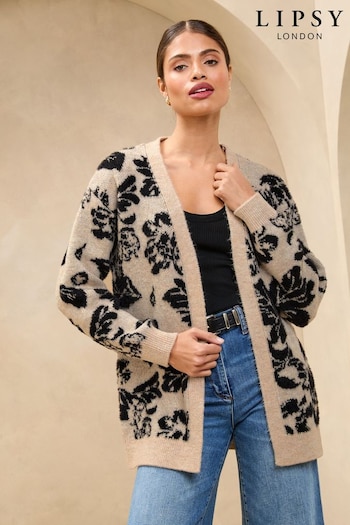 Neutral Floral Jacquard Knitted Cardigan (AU6136) | £46