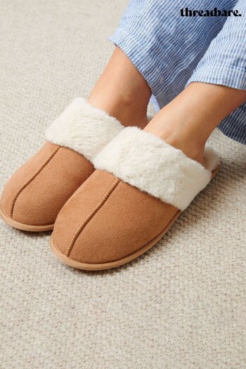 Threadbare Brown Suede Faux Fur Lined Mule Slippers (AU6145) | £20