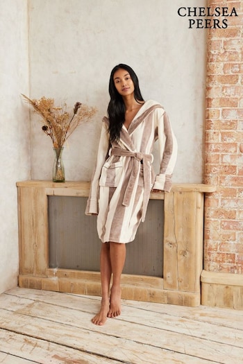 Chelsea Peers Brown Fleece Stripe Dressing Gown (AU6440) | £55