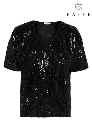 Kaffe The Kanicole Sequins V-Neck Black T-Shirt (AU6686) | £65