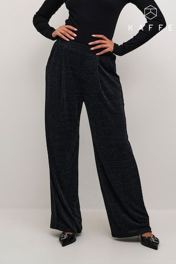 Kaffe Kaellie Glitter Jersey Wide Leg Black Trousers (AU6691) | £65